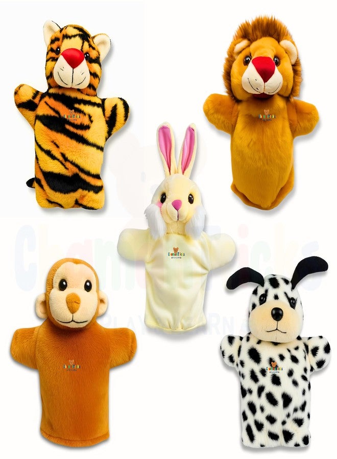 Chamantricks Storytelling Plush Puppets | Tiger | Lion | Monkey | Dog | Rabbit | Animal & Bird Hand Puppets for Kids (New Pack of 5) - Image 1